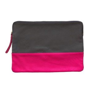 GAP Grey & Pink Leather Zipper Pouch Clutch